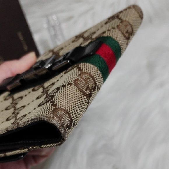 Authentic Gucci GG Canvas Web Sherry Line Jacket Vtg Wallet W Box - Picture 9 of 16
